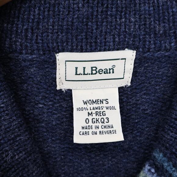 LL Bean Women's 100% Lambs Wool Full Zip Sweater Jacket Blue Size Medium - Picture 3 of 6
